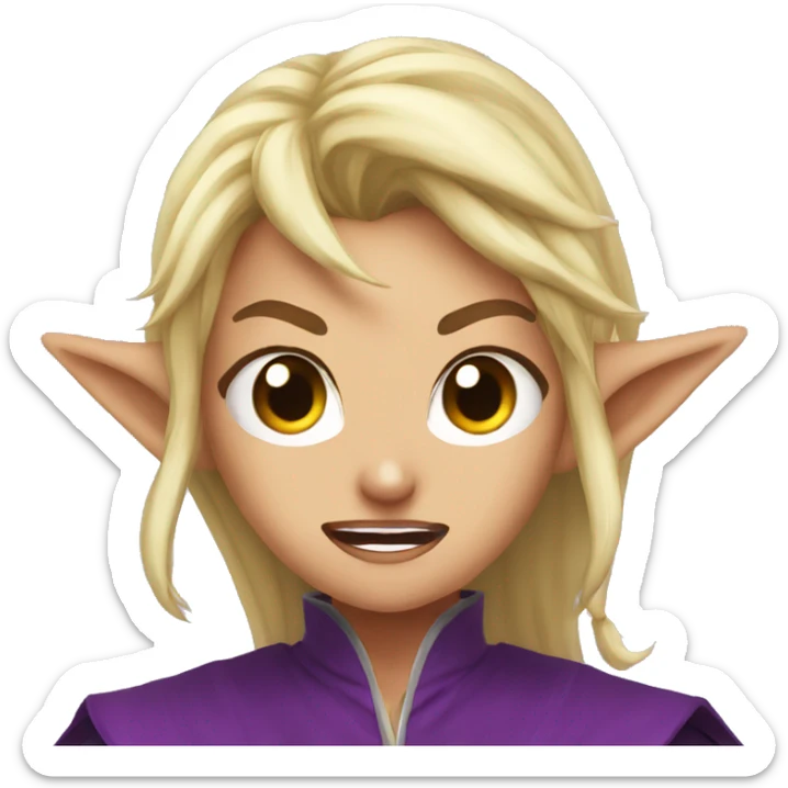 enraged angry, Noble female Elf with Elf ears and blonde hair and purple robes sticker