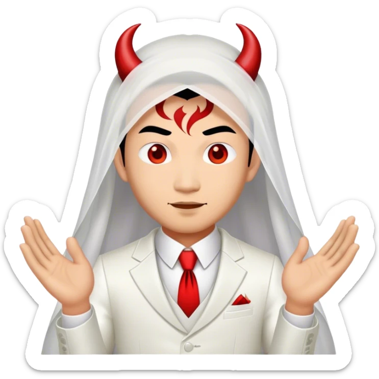 an asian male bride with the face of devil in wedding dress sticker