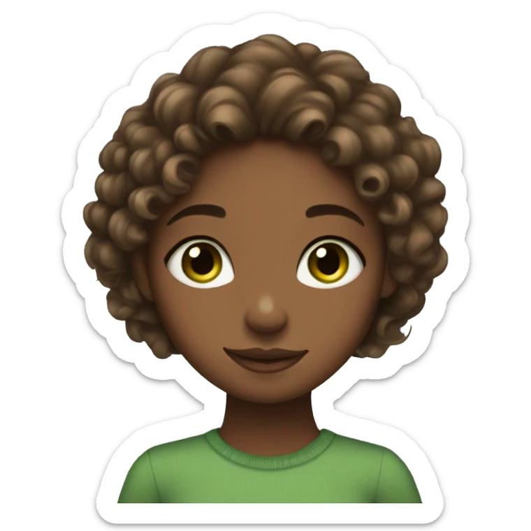 brown curl hair girl, brown girl, green eyes, hugs sticker