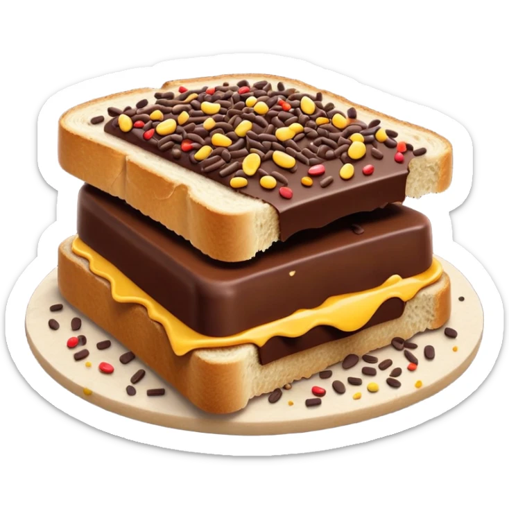 hagelslag-cinematic-realistic-hagelslag-treat-emoji,-depicted-as-crunchy-chocolate-sprinkles-scattered-on-a-slice-of-buttered-bread,-rendered-with-vivid-textures-and-playful,-inviting-lighting. sticker