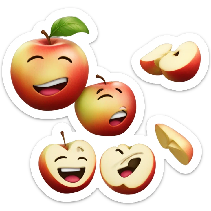 Pomme avec un sourire qui fume et fait signe de allo de la main. Un vers sort de la pomme sticker