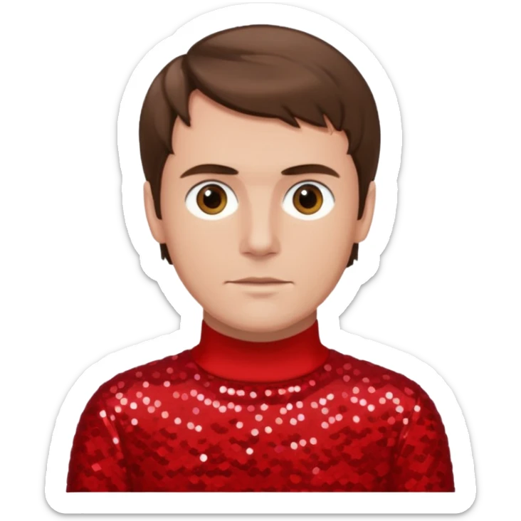 Murray Cook from The Wiggles with brown hair, red sequin skivvy shirt, fair skin sticker