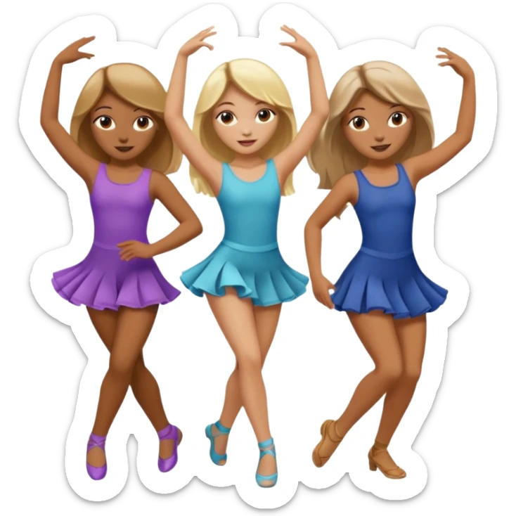 Emoji of 3 Girls dancing ONLY ONE with blonde hair, one tan skin with brown  hair ONLY ONE IS BLONDE sticker