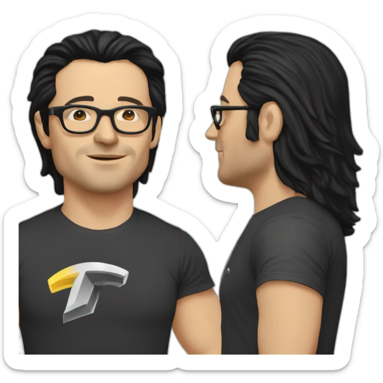middle-age-lean-white-man-with-black-hair-&-glasses-wearing-tesla-t-shirt, side view sticker