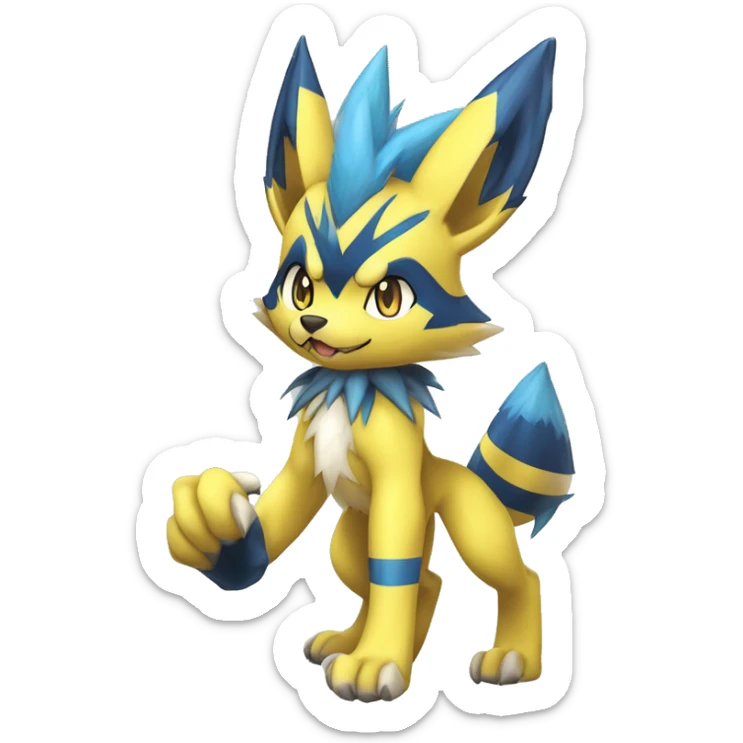 Anthro Edgy Cool Zeraora-Lucario-Werewolf-Jolteon-Pokémon-Fakémon with shiny blue stripes Full Body Detailed High Quality  sticker