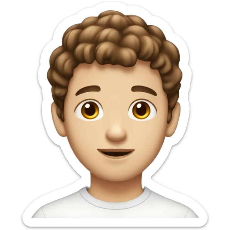 Young Boy with brown hair and brown eyes and white skin wearing a birthday hat sticker