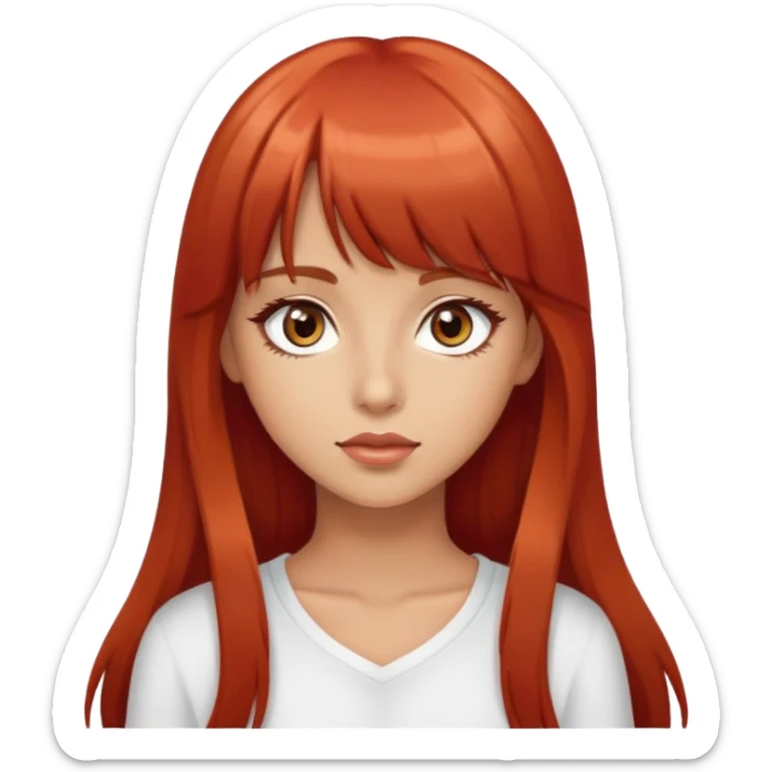 pretty girl big brown eyes long red hair with bangs beautiful tan sticker