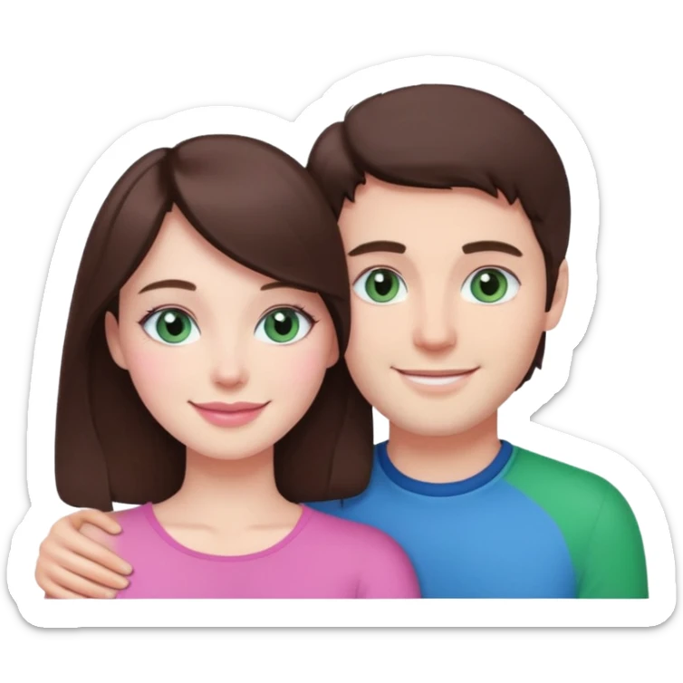 pink polaroid photo of a couple thats white with brunette hair blue and green eyes sticker