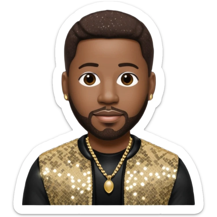 Wanya Morris from Boyz II Men with dark brown hair, black sequin outfit sticker