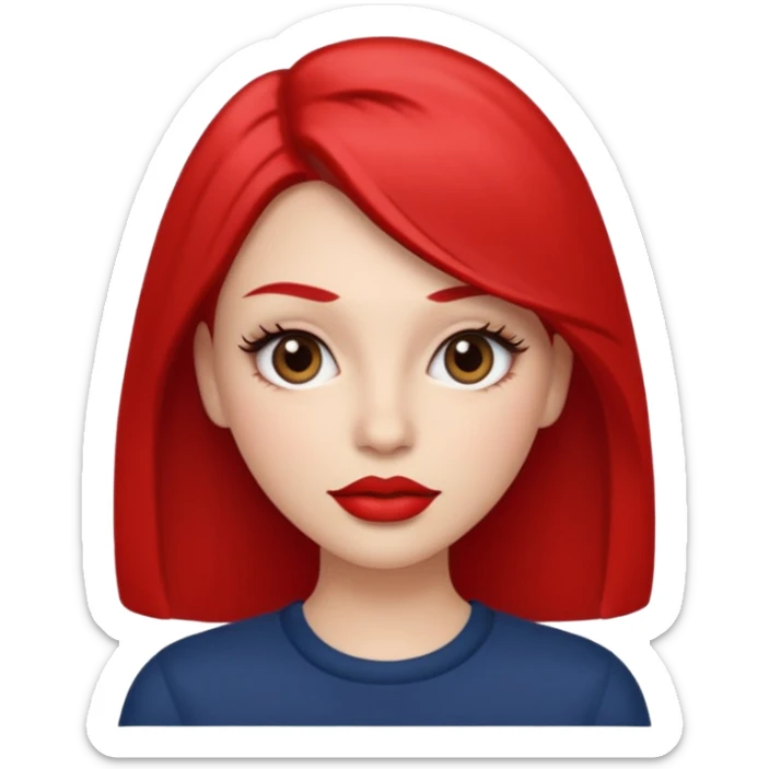 in the style of apple IOS emojis, give me a girly whole person emoji, with big red lips and eyelashes, and hour-glass curvy frame in a neutral pose sticker