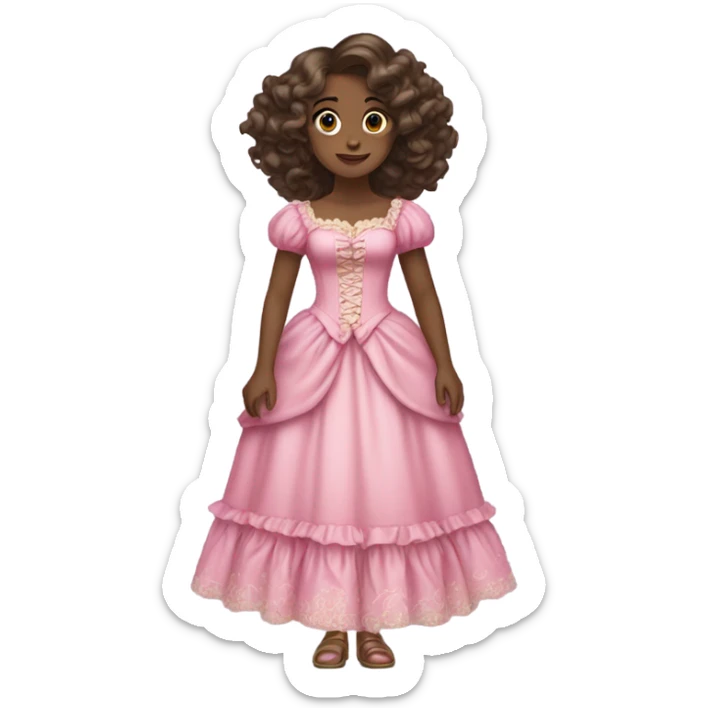 a black brownskin girl standing wearing a rococo dress pink with the hairstyle of wavy long hair sticker