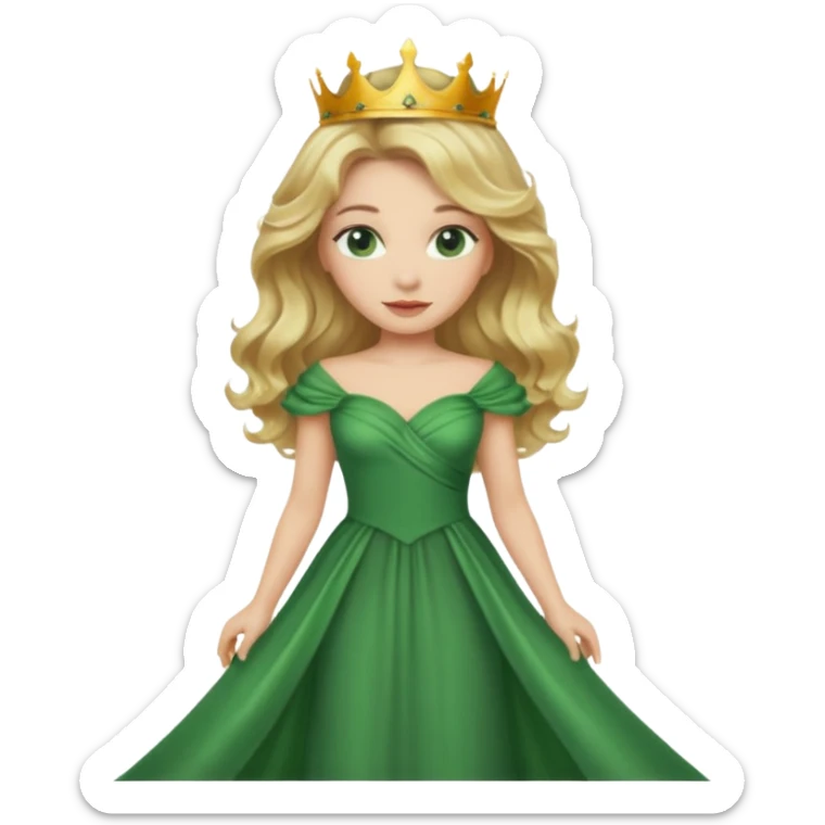 Queen, blonde wavy hair, green eyes, long green dress sticker