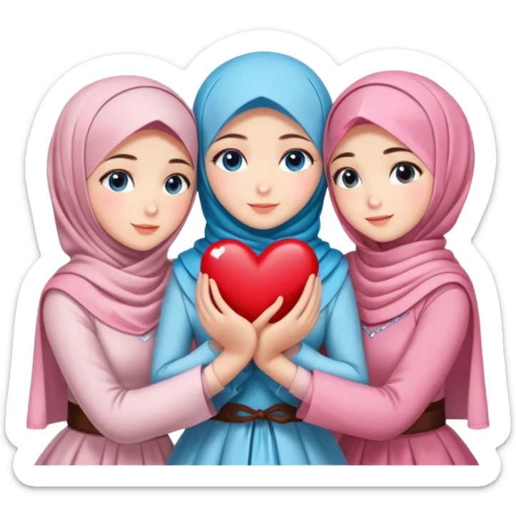 Four sister hugs Turkish girls beautiful finish Konya blue eyes with cherry blossom hijab and heart dress and hugs  sticker