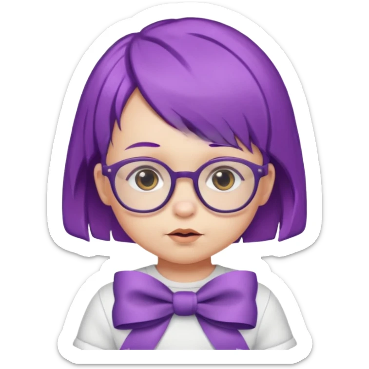purple haired little baby with glassess and ribbon on hair  sticker