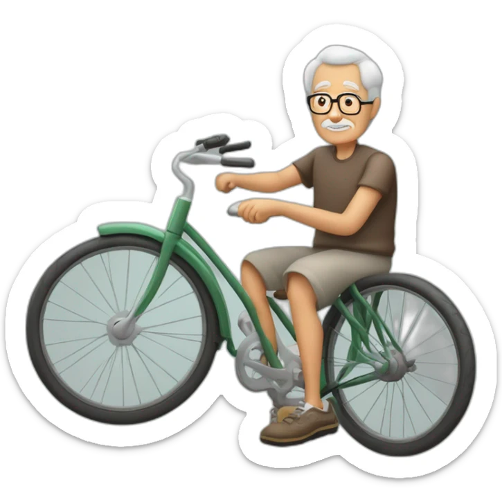 Abuelo muy gordo. sin barba. con una boina en la cabeza. pedaleando con una bicicleta antigua. con cara de cansado. sticker