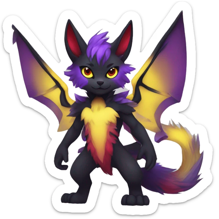 Anthro-Edgy-Cool-Black-Purple-Red-Yellow-Contrast-Colors-Fantasy-Fur-Sona-Chibi-Shiny-Fakémon-Hybrid full body sticker