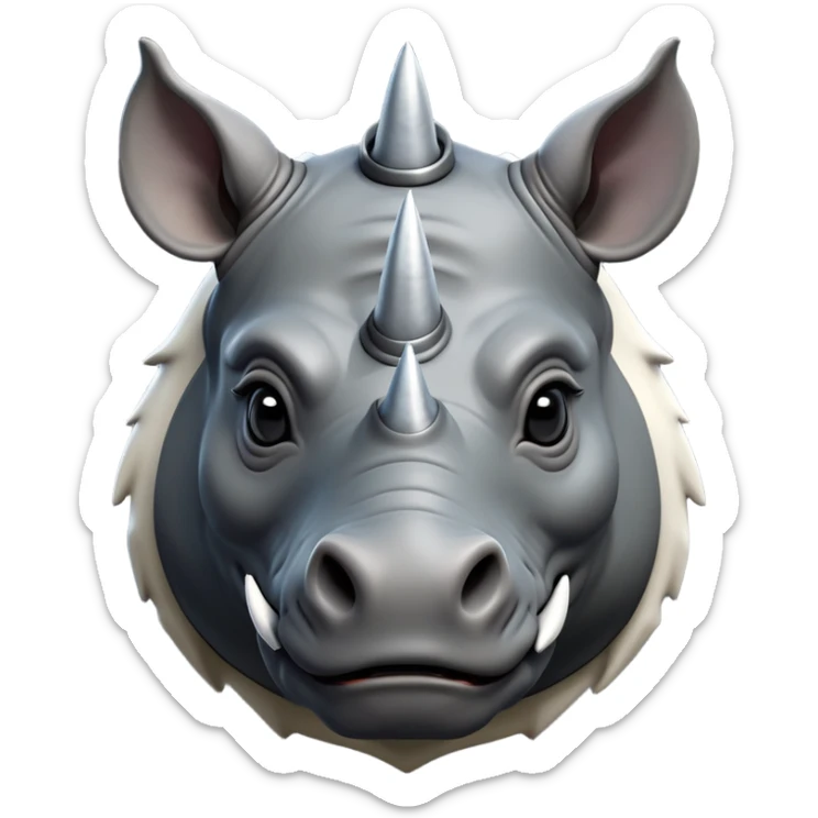 cinematic-noble--rhinoceros-portrait-emoji,slate-grey-hide--poised-and-regal,-with-a-massive,-powerful-build-and-a-thick, -deep-set-soulful-piercing-eyes,-simplified-yet-sharp-and-sophisticated-features,-highly-detailed,-large-black-eyes, zoomed out showing shoulders, large white horn  sticker