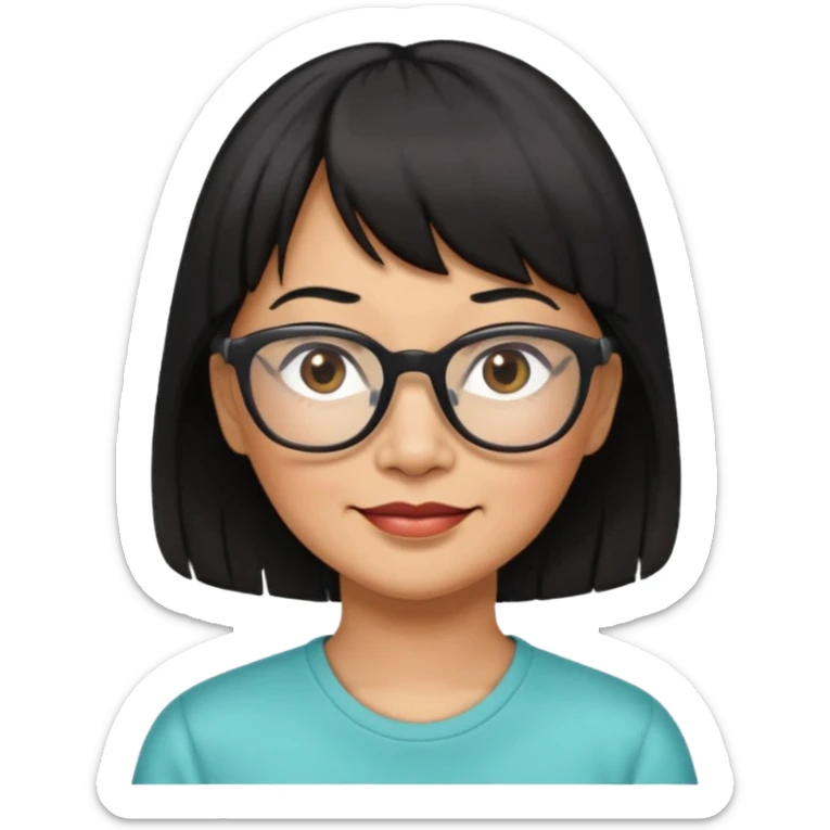 filipino woman black hair in one pony tail with straight bangs and big glasses, 60 yr old

 sticker