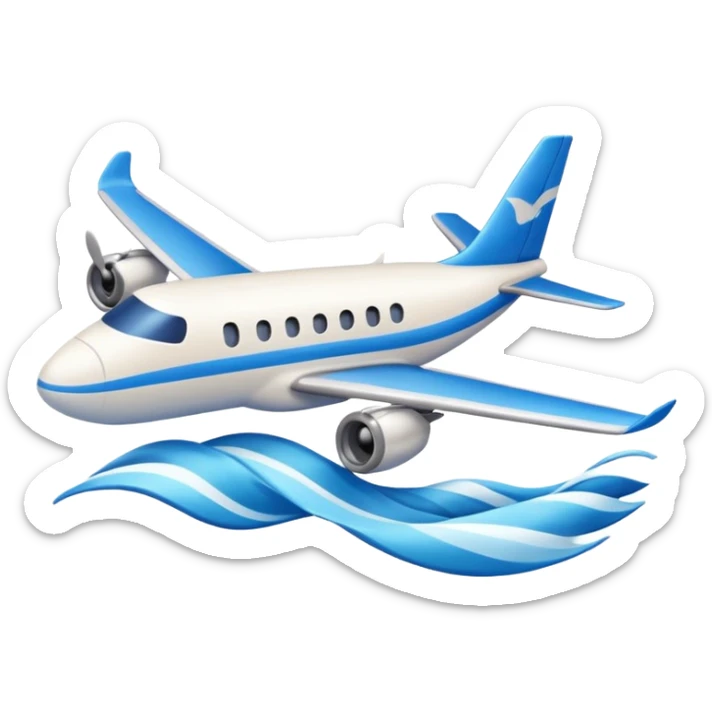 AsiaLuxe Travel emoji with blue waves and a miniature airplane flying above sticker