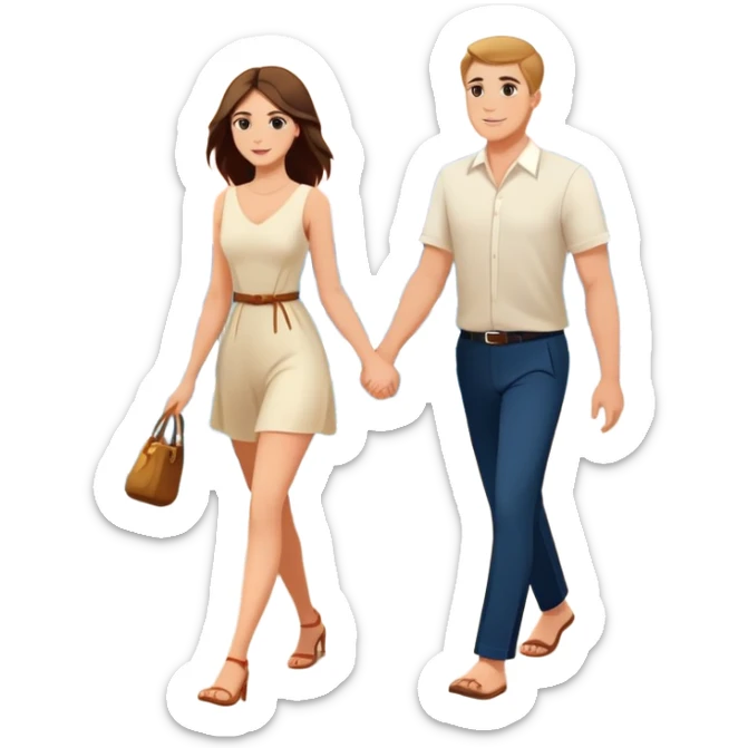 Elegant girl and man walking on the beach together in Montenegro sunset holding hands  sticker