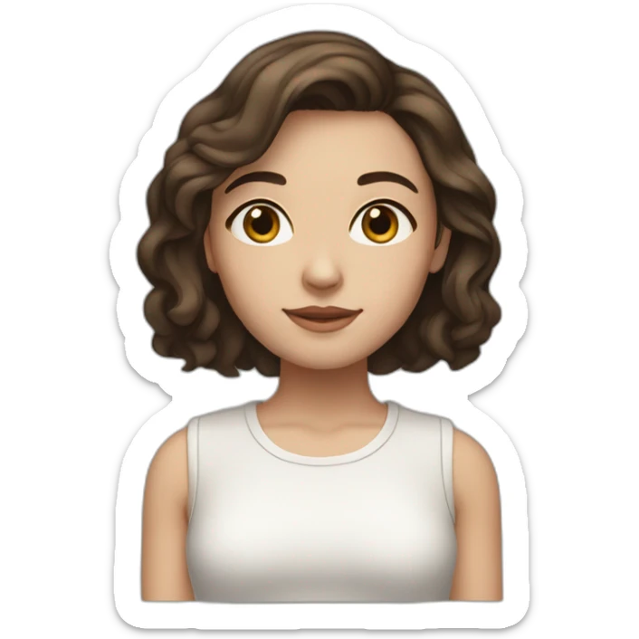 brunette girl with medium-length hair, white skin, freckles and brown eyes. sticker