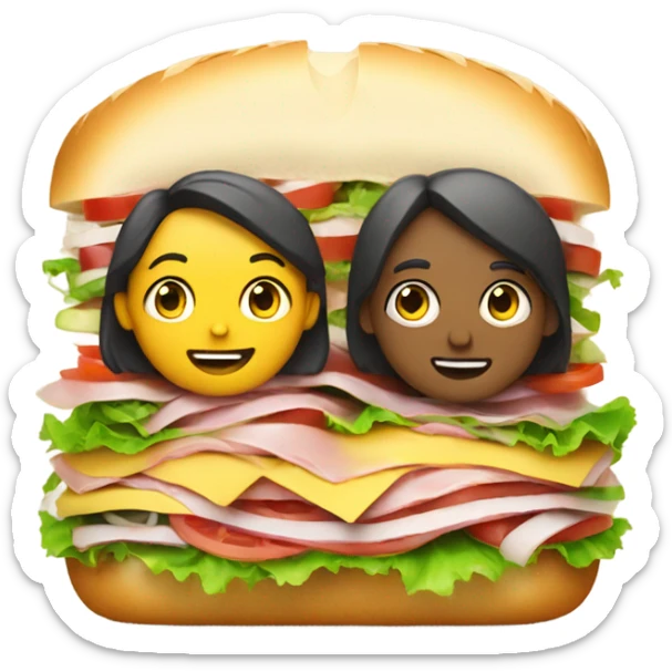 White human couple sitting on top of big sandwich eating dinner (not sandwich) sticker