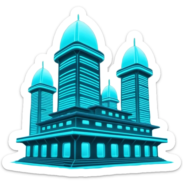 extraterrestrial futuristic otherworldly cyan bioluminescent neon-glowing building structures aesthetic scenery sticker