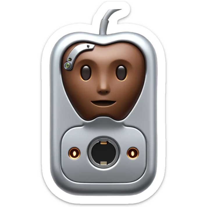 3D render of Data Port, futuristic cyborg aesthetic, fusion of organic skin and chrome metal, metallic socket embedded in dark brown skin, exposed wiring, Apple emoji style, isolated on white background --v 6.0. sticker