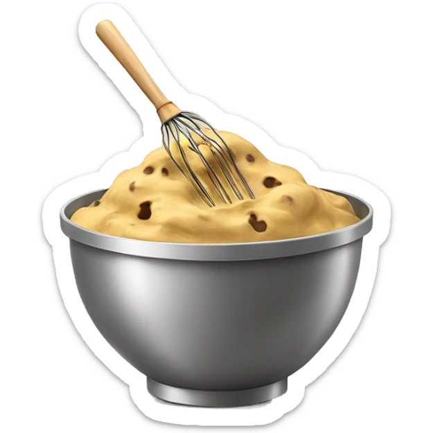 Realistic gold mixing bowl of cookie dough and with gold wisk in the bowl with it. sticker