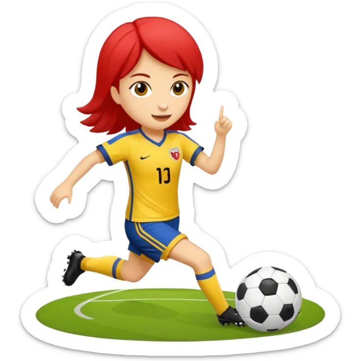 kumral bir kadın sarı kırmızı bir formayla futbol oynuyor sticker