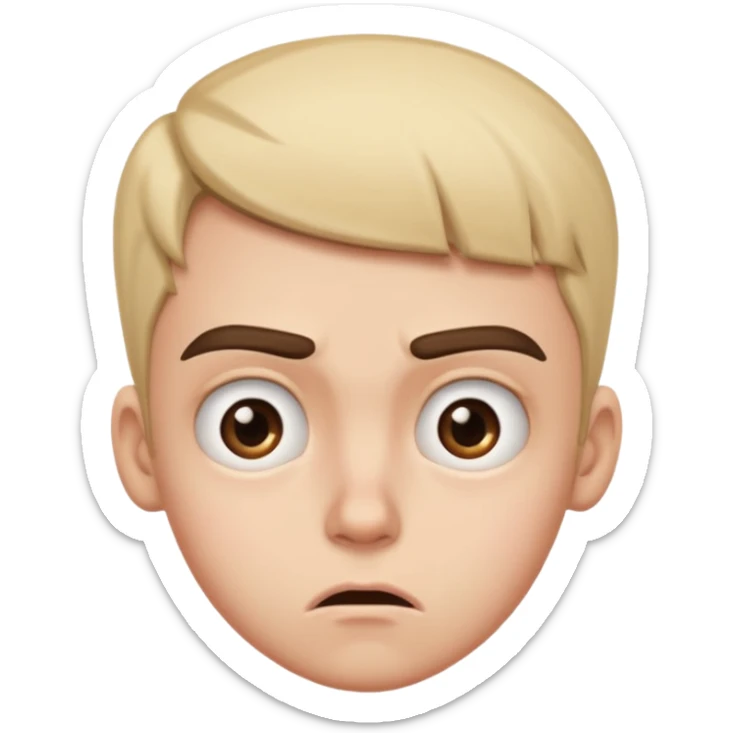 I need you to make an emoji of the gen z stare (young person like 20 yro’, like confusion, disgusted and kinda bored, it has to be very confused and disgusted, make the eyebrows very expressive, make one up and one down  sticker