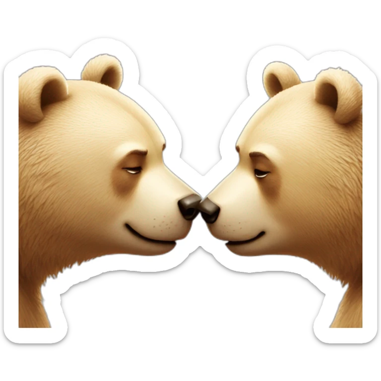 Female bear and male bear kissing, face only, with hearts above them sticker