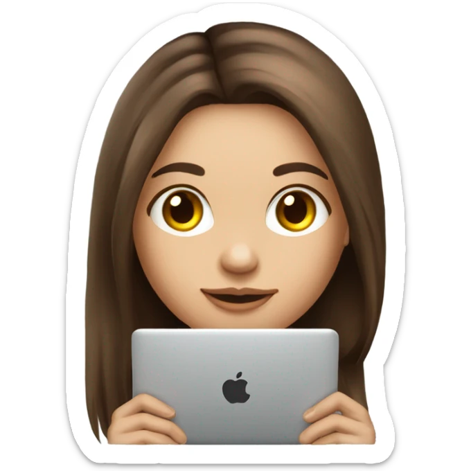 beautiful girl, with tattoo on hand, with long brown hair, straight hair, russian, with laptop sticker