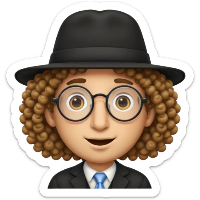 Creami un emoji stile whatsapp dello stereotipo dell ebreo con il nasone e i capelli da ebreo gli occhiali rotondi e il cappello da ebreo  sticker