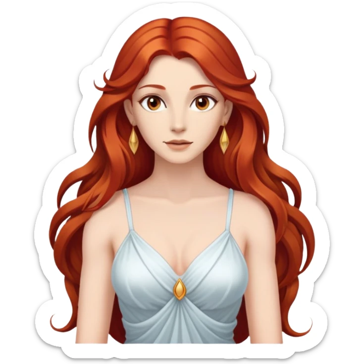 femme avec des cheveux très long roux, yeux marrons belle comme une déesse avec un beau corps sticker