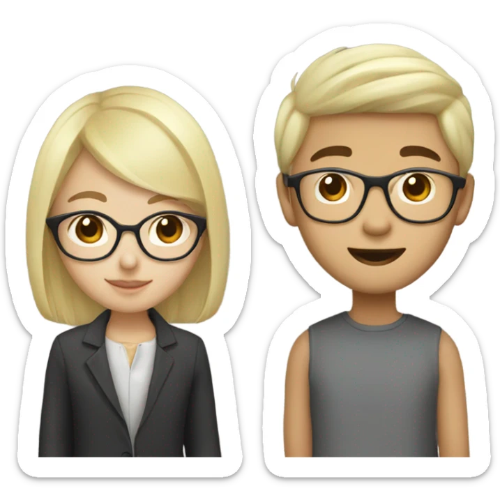 Blonde Pretty Asian girl and Asian boy with glasses birthday sticker