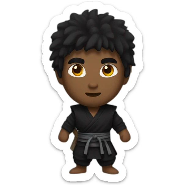  Ninja His hair is black, his eyes are brown, and his skin is brow sticker