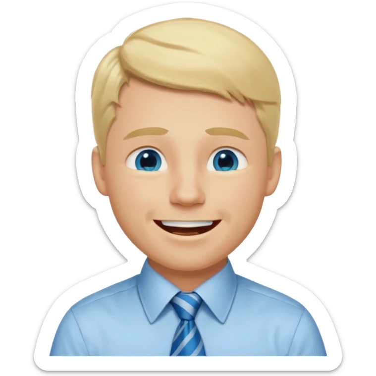 A guy with blonde hair and blue eyes that looks masculine. make him wear a shirt with a tie. he is danish. He is laughing with tears in his eyes sticker