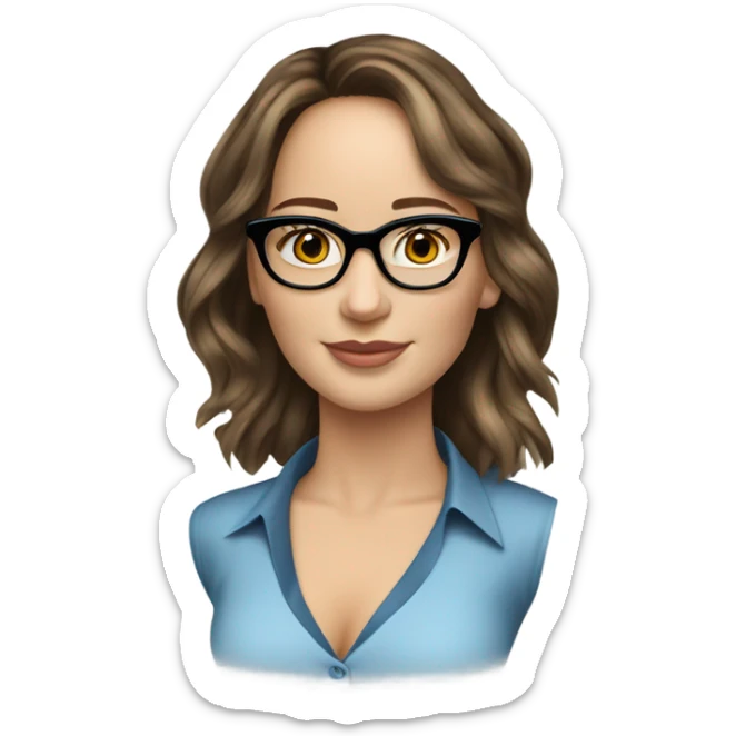 Photo of Brunette Jennifer Lawrence wearing black glasses and blue eyes talking on the phone  sticker