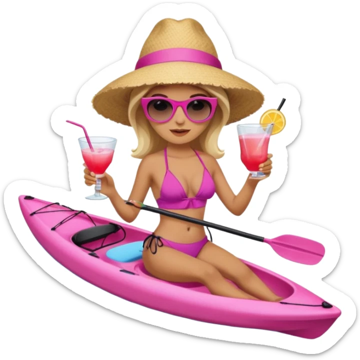 Female in pink kayak with cocktail in hand at the beach sticker