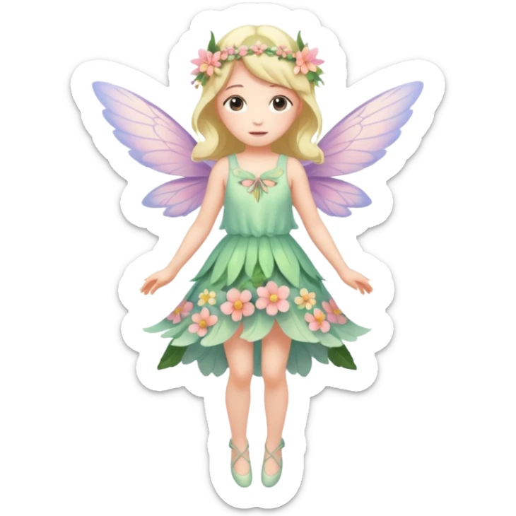 A flying flower fairy girl, full body sticker