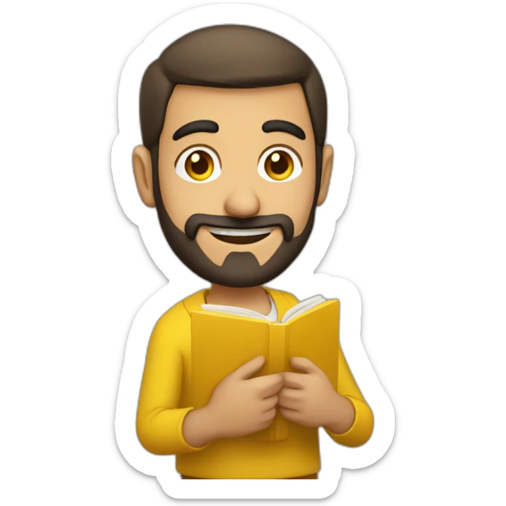 Armenian men with the yellow clothes reading book and looking at camera and smiling  sticker