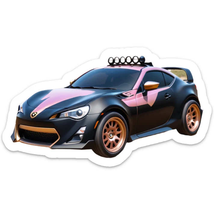 Relaxed adult 60’s Batgirl themed Satin black and rose gold painted Scion FR-S pursuit vehicle hot rod off road capable  sticker