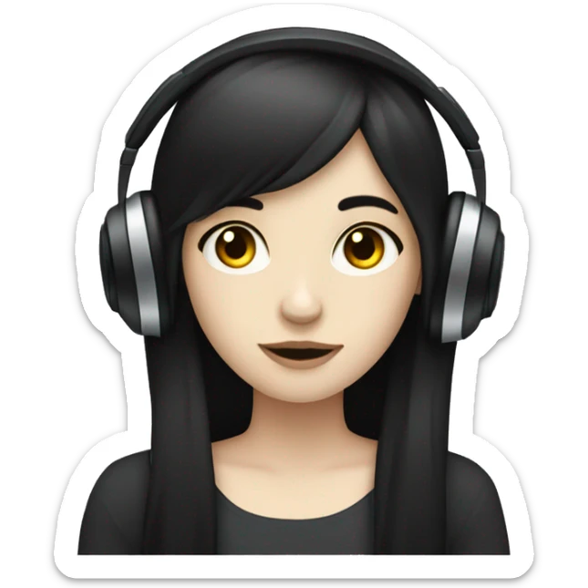 Pale  girl with dark hair listening to music  sticker