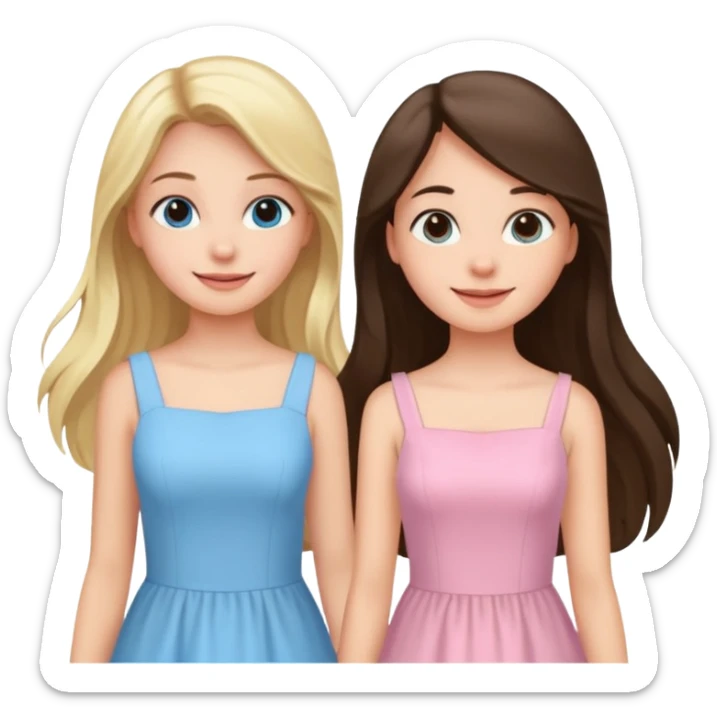 princess happy blonde girl in light blue dress and long haired brunette girl in light pink dress sticker