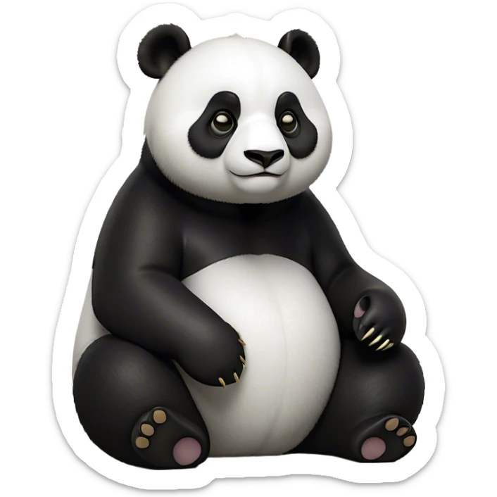 Cinematic Noble Panda Portrait Emoji, Poised and regal, with a robust, sturdy build and a strikingly contrasting black and white Fur, deep-set soulful dark eyes, Simplified yet sharp and sophisticated features, highly detailed, glowing with a soft, dignified glow, high shine, intelligent and gentle, stylized with an air of bamboo forest majesty, focused and attentive, soft glowing outline, capturing the essence of a watchful and confident companion, so majestic it feels as though it could lumber out of the screen with effortless authority! sticker