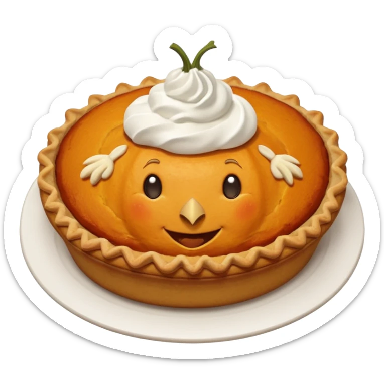 pumpkin pie with whipped cream on top of it, and has chicken legs, and a face. sticker