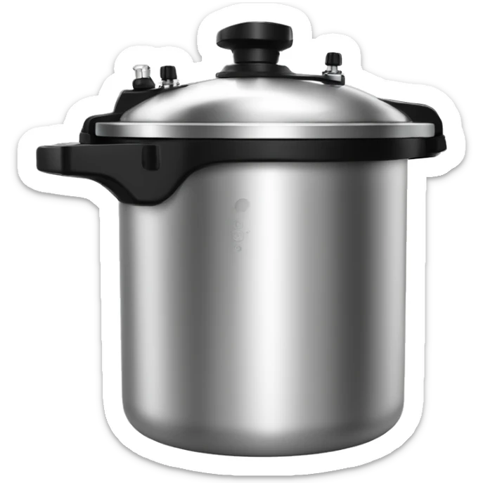 Stainless steel pressure pot, with black gights, lid with 3 clamps on the cover,  on the knob sticker