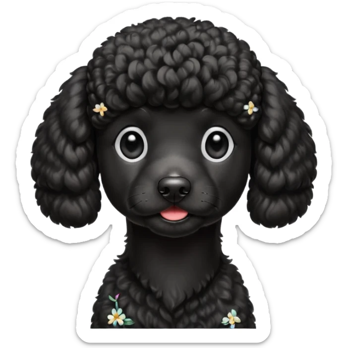 A high-resolution digital illustration of a black poodle in a clean, semi-realistic style. The poodle is shown from the chest up, facing sideways head tilted of the head to the left sticker