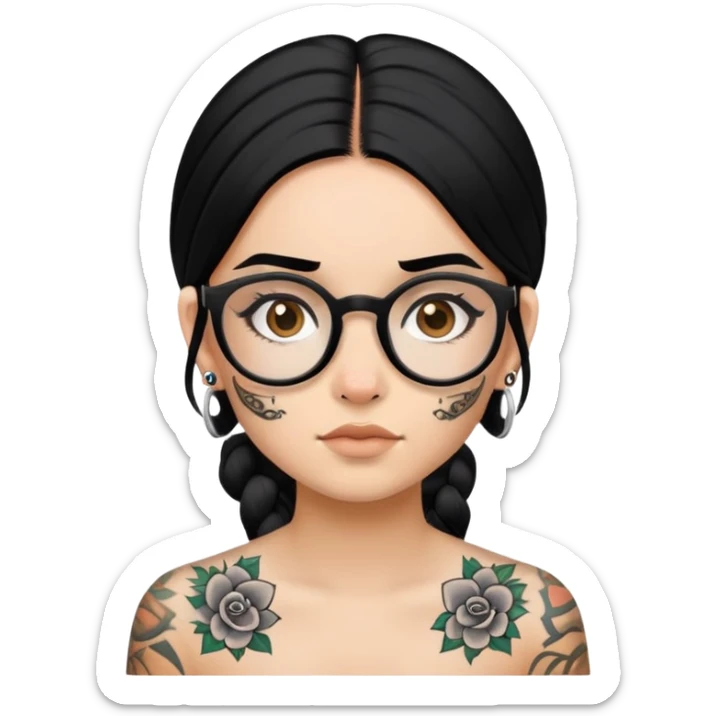 young girl with face tattoos wearing glasses and black hair sticker